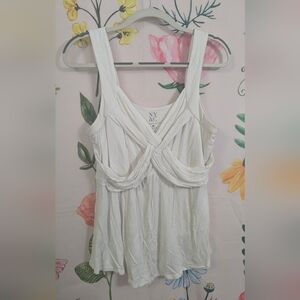 New York & Company White Draped Tank Top